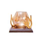 Handcrafted wooden stand with glass pillar candle holder