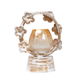 Unique craftmanship carved antique white gold finish candle stand with Glass Tlite holder