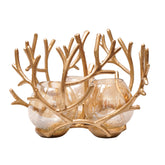 Handcrafted twin candle holder in amber finish with beautiful tree branch holder