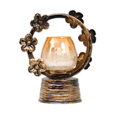 Unique craftmanship carved antique gold finish candle stand with Glass Tlite holder