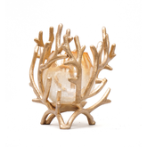 Handcrafted twin candle holder in amber finish with beautiful tree branch holder