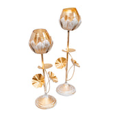 Elegant white gold finish candle pillar holder stand