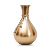 Smooth brass finish light weight flower vase with metal dori around the neck.