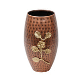 Handcrafted glossy copper hammered flower vase with gold leaf