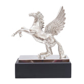 silver finish flying horse with a sturdy wooden base