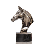 nickel silver finish horse head with a sturdy base
