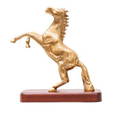 Gold finish jumping horse with a sturdy wooden base