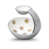 Exquisite hand painted ivory Chip n Dip platter with silver finsih.