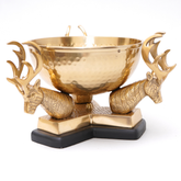 Reindeer Nut bowl with sturdy wooden base in antique gold finish