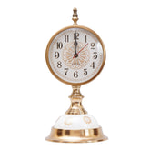 Unique exclusive design of brass gold color clock with white marble finish stand