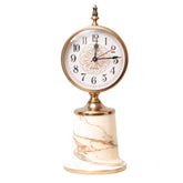 White marble clock in gold finish with sturdy base