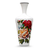 White vase with lacquer finish and hand painted multi color flowers