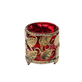 Antique Gold Metal leaf T lite holder with crakle coloured glass