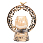 Unique craftmanship carved antique gold finish candle stand with Glass Tlite holder