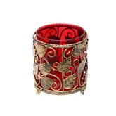 Antique Gold Metal T lite holder with crakle coloured glass