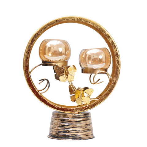 Unique craftmanship carved  gold finish candle stand with 2 Glass Tlite holder