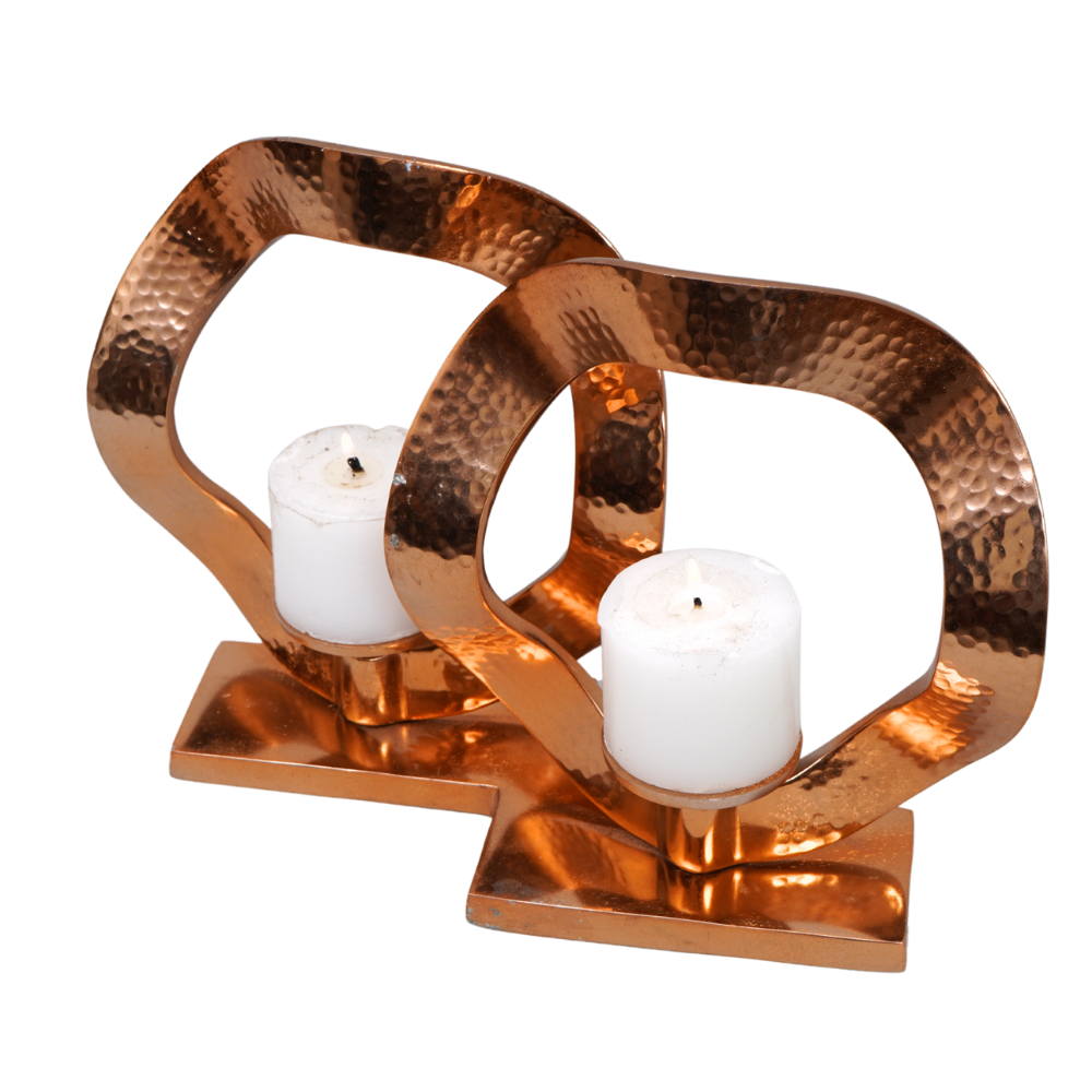 Sleek elegant design round hammered 2 T lite votive holder candle stand