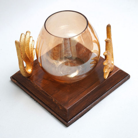 Handcrafted wooden stand with glass pillar candle holder
