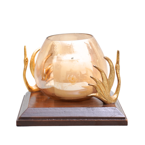 Handcrafted wooden stand with glass pillar candle holder