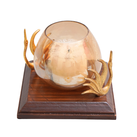 Handcrafted wooden stand with glass pillar candle holder