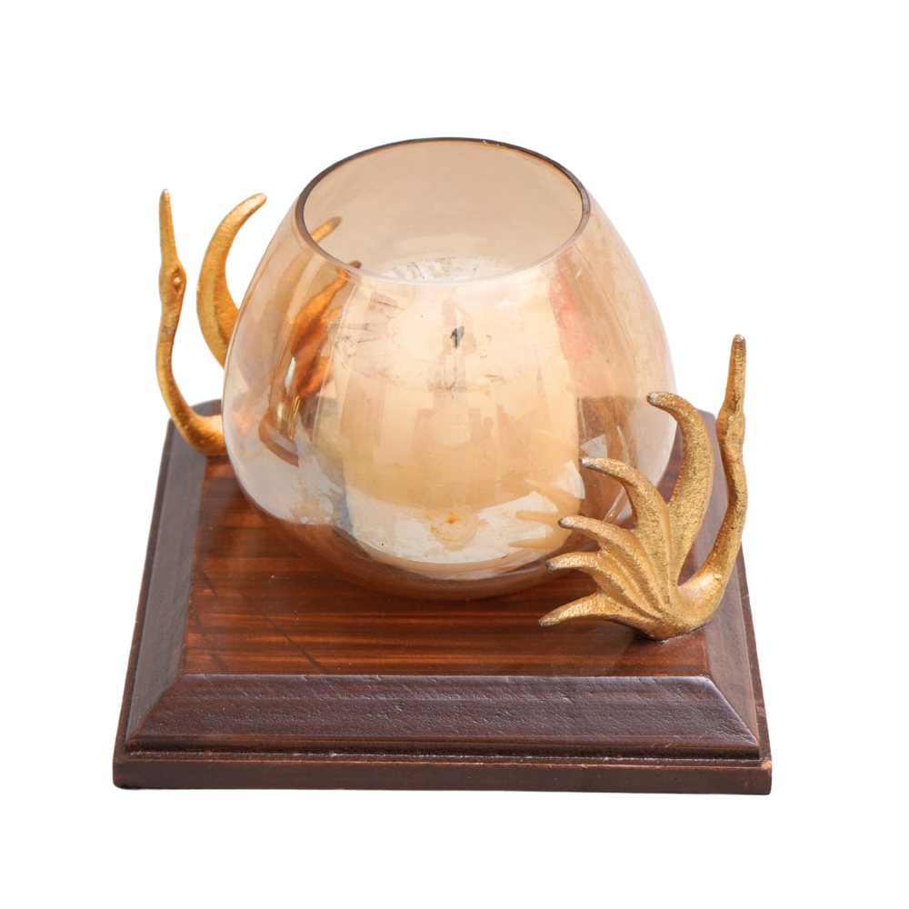 Handcrafted wooden with glass pillar candle holder