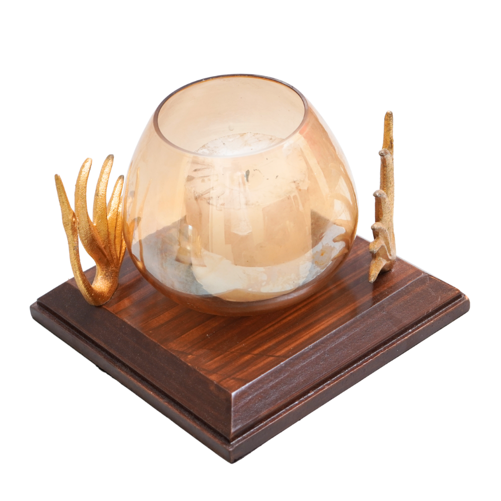 Handcrafted wooden with glass pillar candle holder