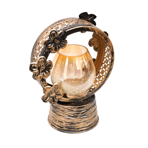 Unique craftmanship carved antique gold finish candle stand with Glass Tlite holder