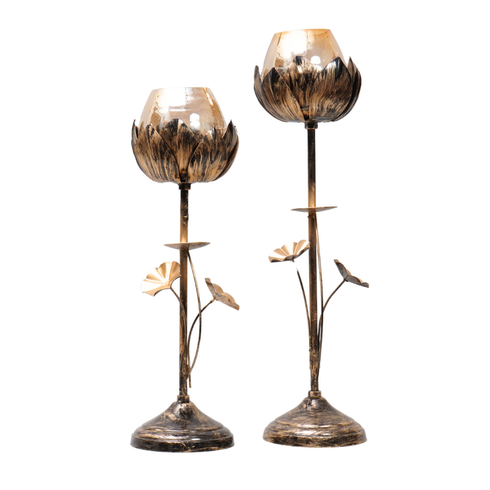 Elegant antique finish candle pillar holder stand