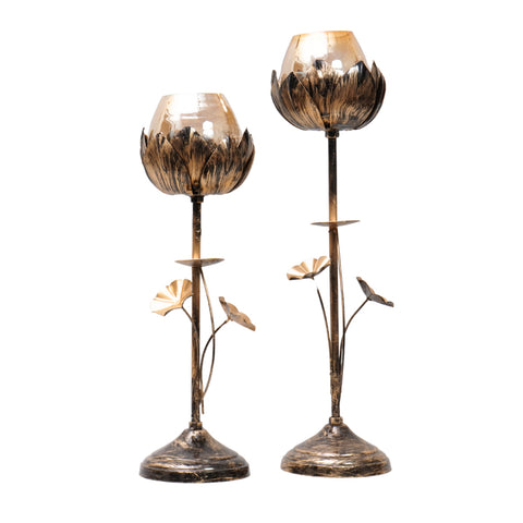 Elegant antique finish candle pillar holder stand