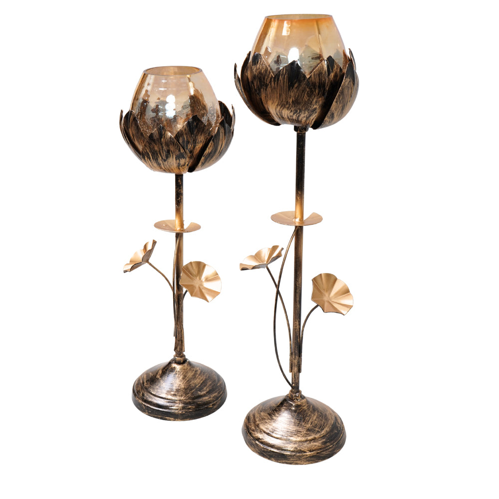 Elegant antique finish candle pillar holder stand
