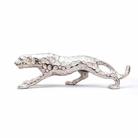 Handcrafted walking leopard in hammered silver finish