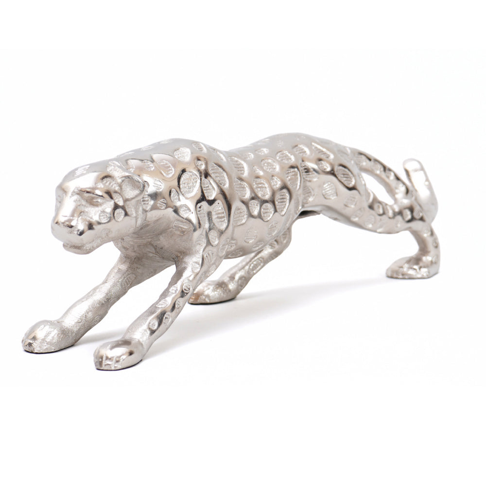 Handcrafted walking leopard in hammered silver finish