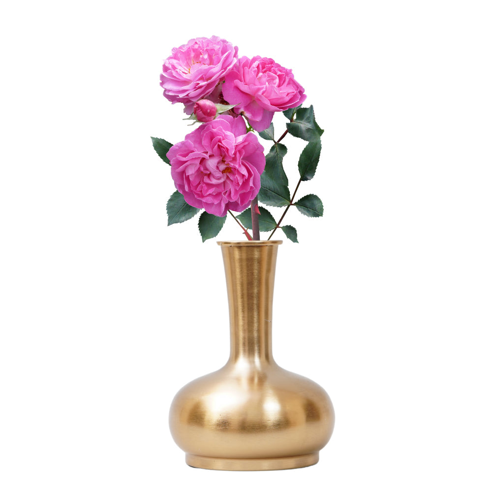 Smooth brass finish light weight surai shape flower vase.