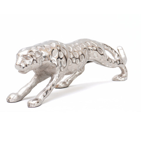 Handcrafted walking leopard in hammered silver finish