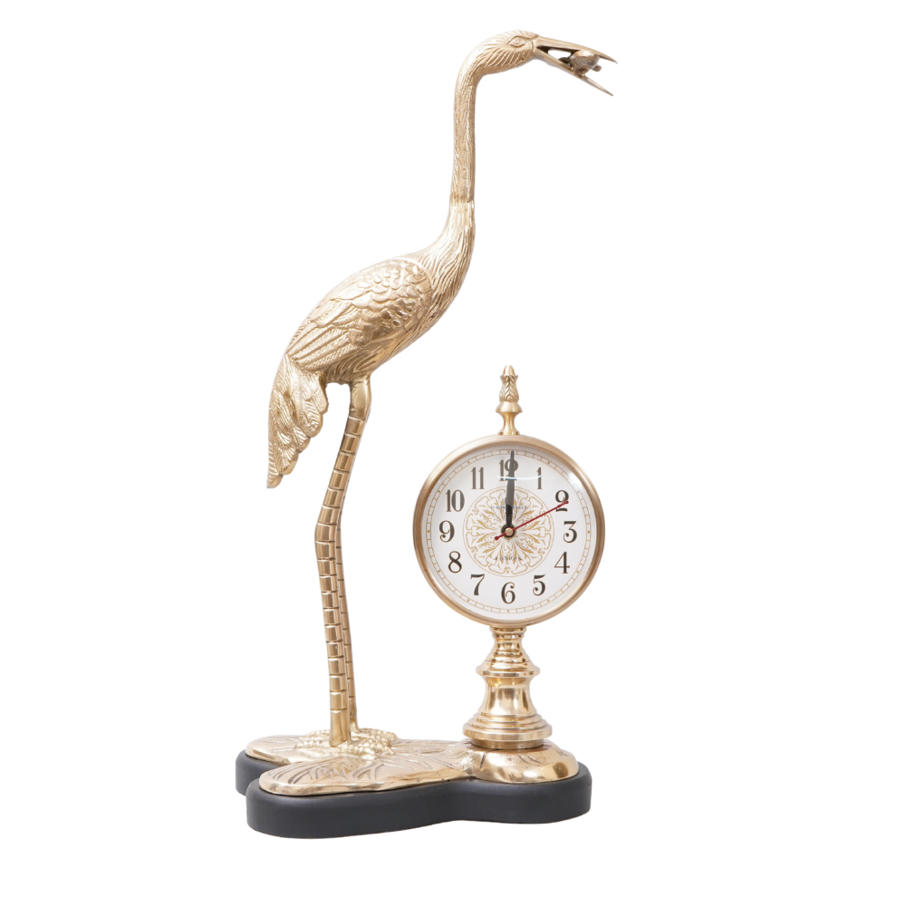 Brass Antique gold standing swan table clock