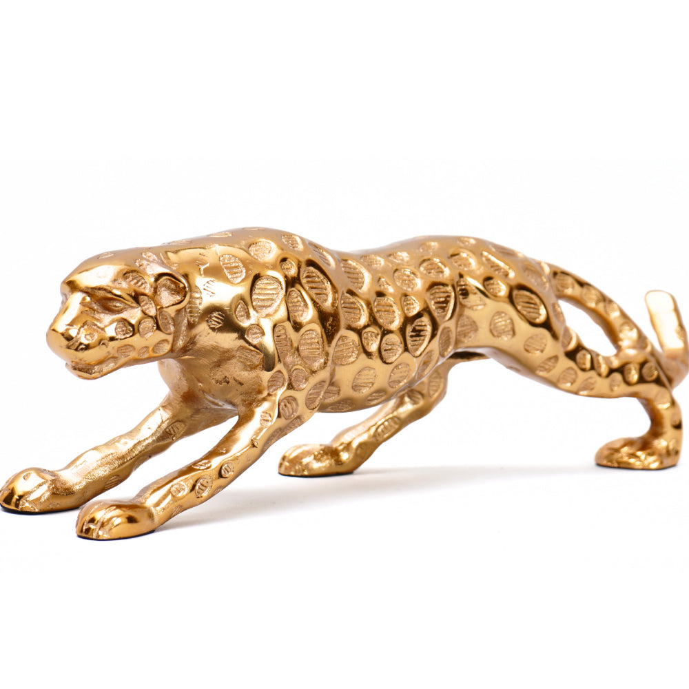 Handcrafted walking leopard in hammered gold antique finish