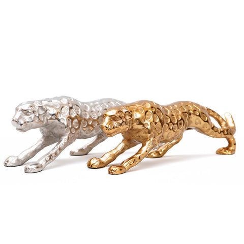 Handcrafted walking leopard in hammered gold antique finish