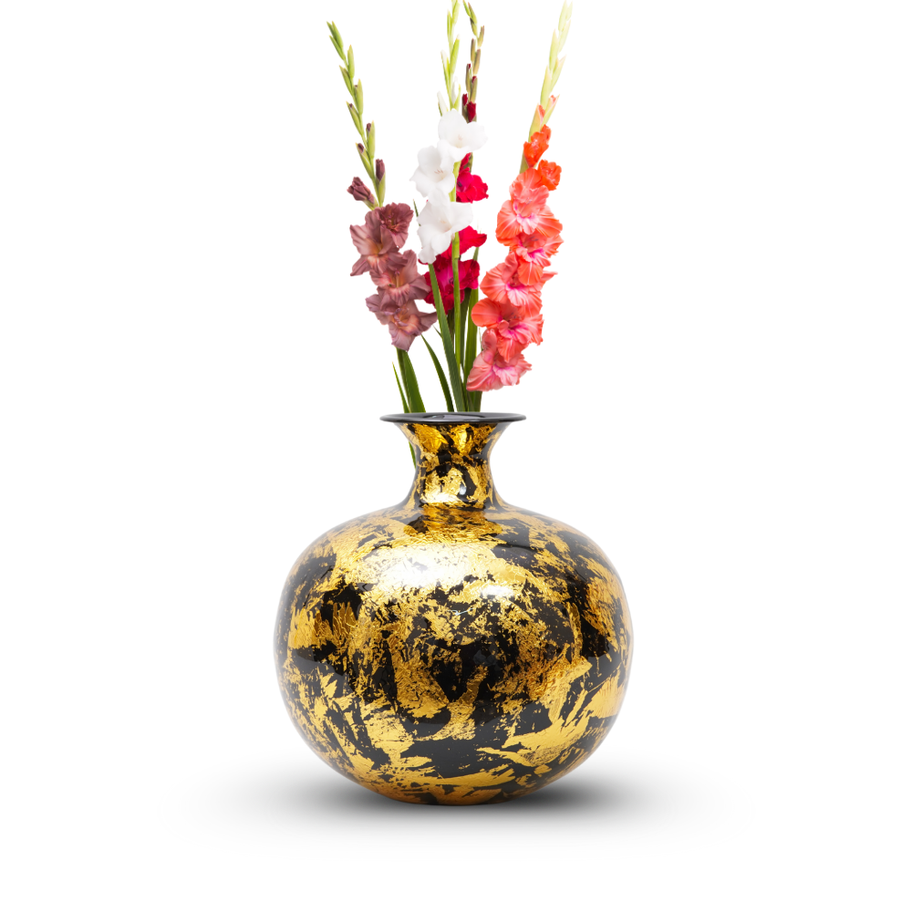 Black gold crakle finish flower vase