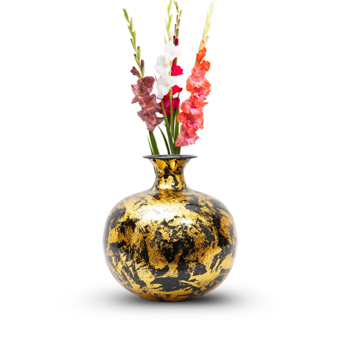 Black gold crakle finish flower vase