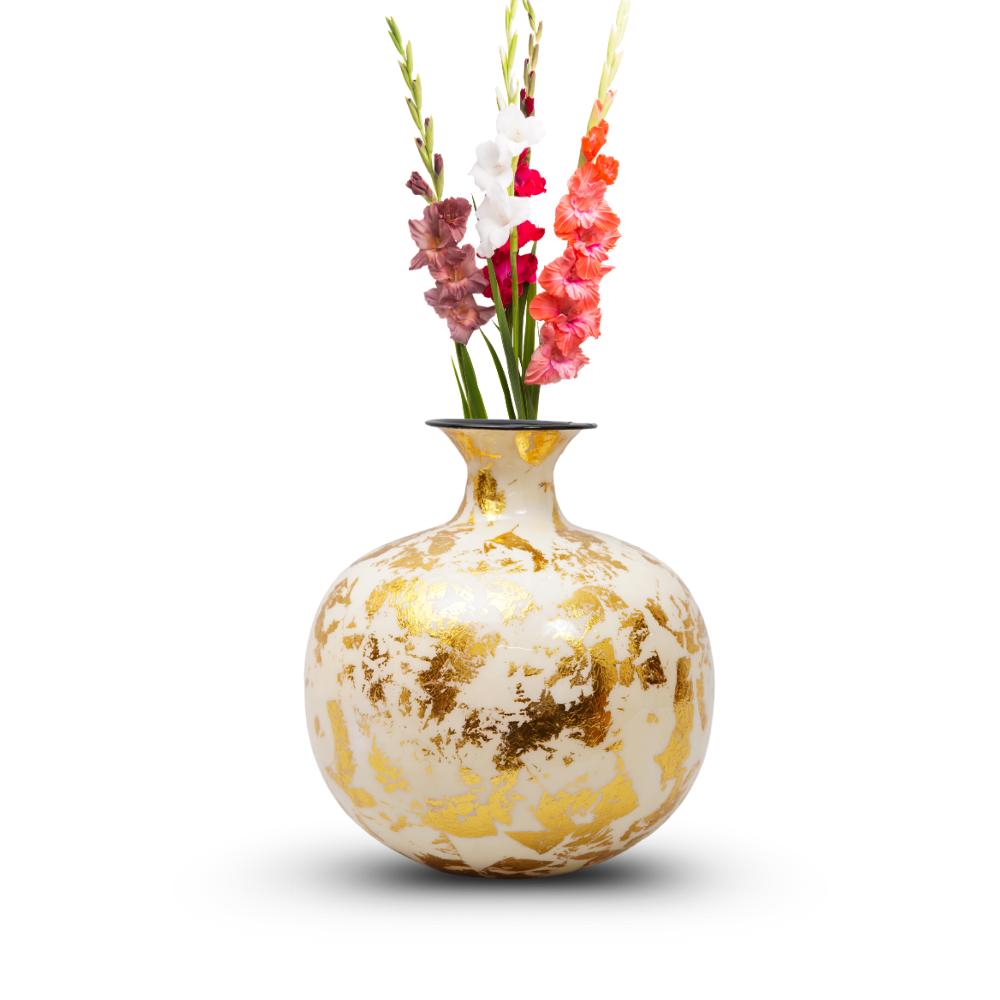 Iron white crakle gold finish flower vase