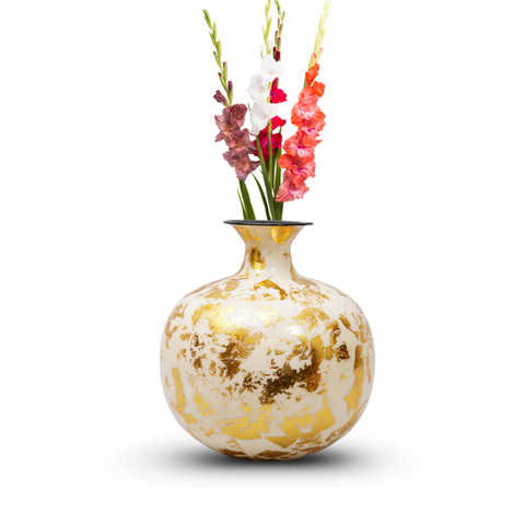 Iron white crakle gold finish flower vase