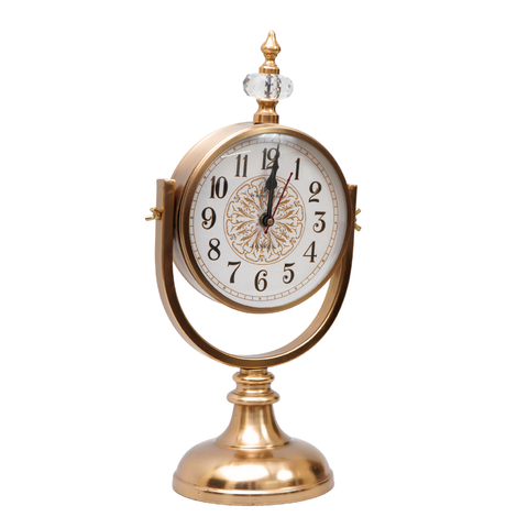 Standing gold clock with swing adjustable clock head