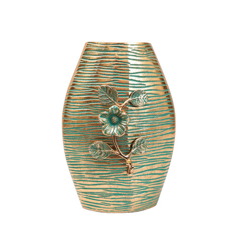 Antique blue with gold finish flower vase with flower motifs