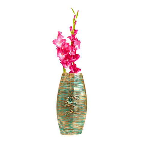 Antique blue with gold finish flower vase with flower motifs