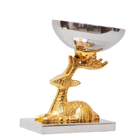 Nut Bowl reindeer with metal base in gold finish