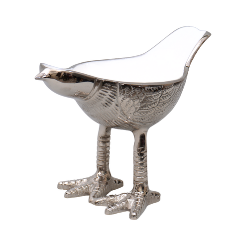 Standing bird snack bowl with white marble finish