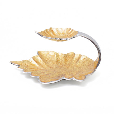 Exquisite hand painted Copper Chip n Dip platter with silver finsih.
