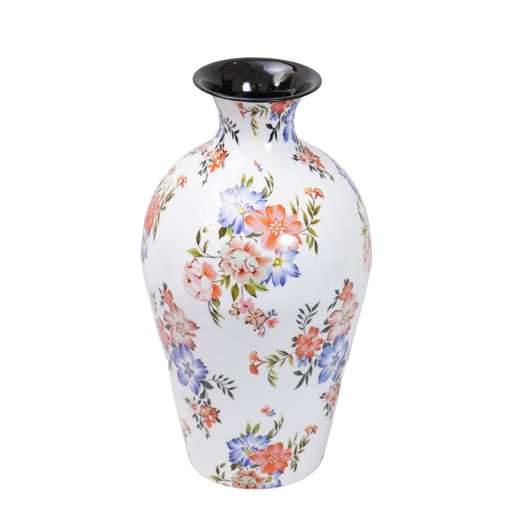 Unique piece of  vase with beautiful hand paited multicolour floral finish