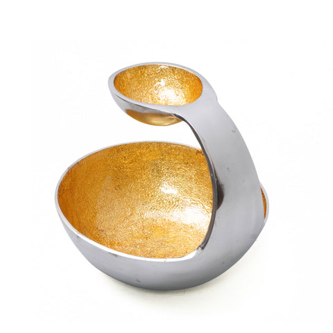 Exquisite hand painted Copper Chip n Dip platter with silver finsih.
