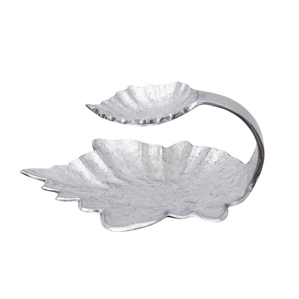 Exquisite hand painted ivory Chip n Dip platter with silver finsih.
